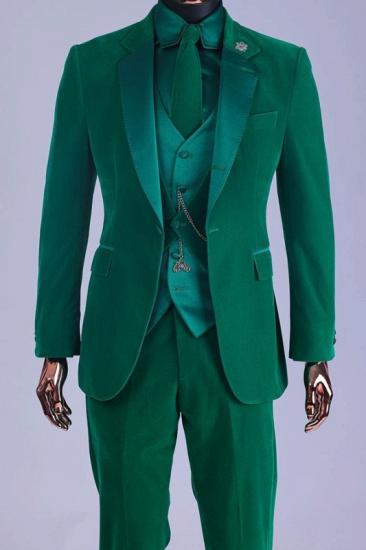 Petros Popular Green Notched Lapel Three Pieces Velvet Prom Suits_1