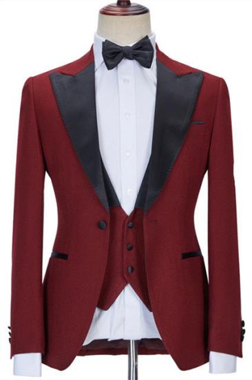 Chic Red Three Pieces Best Fitted Peaked Lapel Prom Suits | happnessmall_1