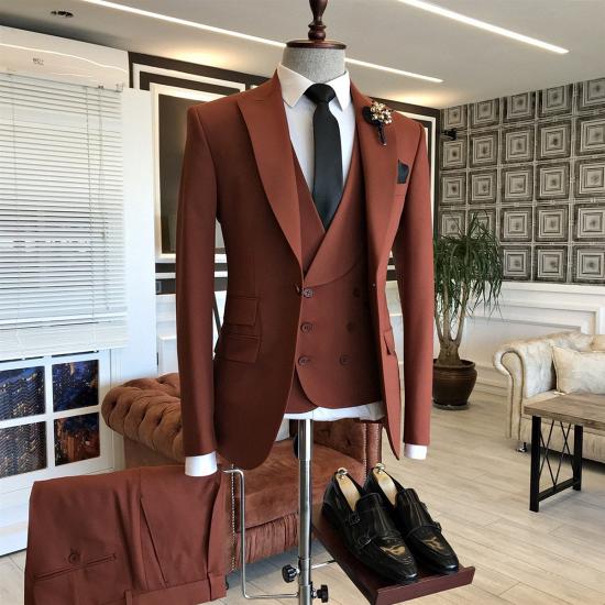 Stylish Orange 3-pieces Peaked Lapel One Button Suits For Business_2