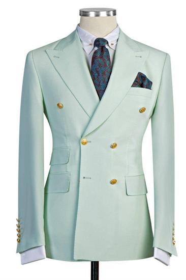Chic Turquoise Bespoke Double Breasted Peaked Lapel Prom Men Suits