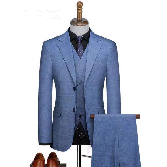 classical Blue Three-Pieces Slim Fit Notched Lapel Business Suits_2