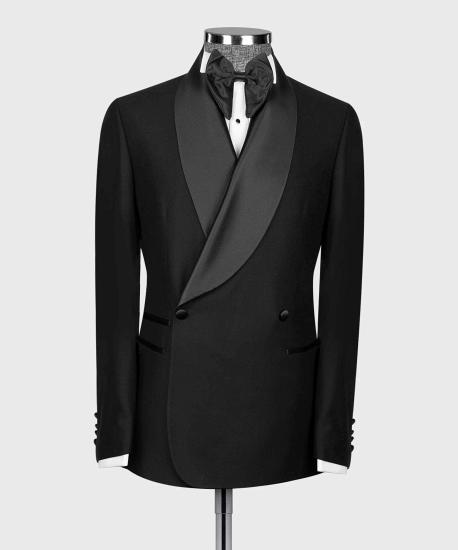 Greyson Classic Black Double Breasted Shawl Lapel Two Pieces Men Wedding Suits_2