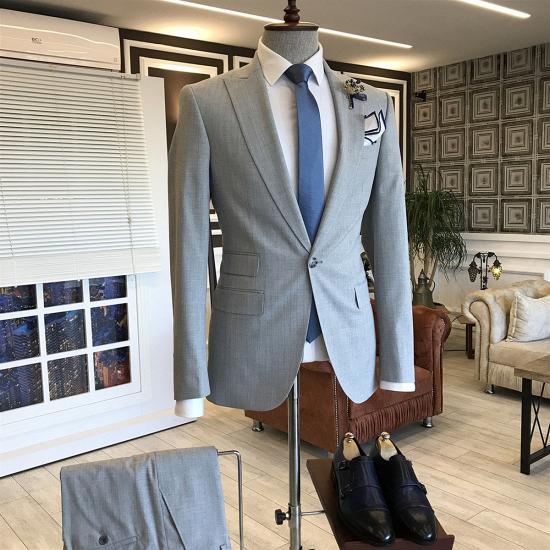 Maverick Popular Gray Peaked Lapel One Button Formal Business Men Suits_2