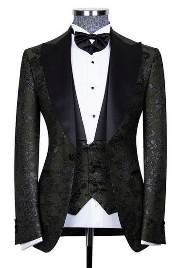 Gabriel Stylish Black Three Pieces Jacquard Peaked Lapel Wedding Groom Suits_1