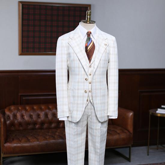 Camille Unique White Plaid 3 Pieces Notched Lapel Slim Fit Suit_2