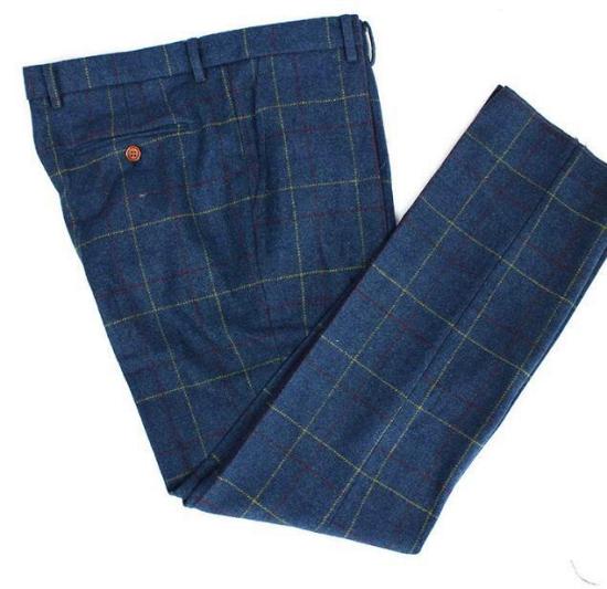 Latest Design Navy Blue Plaid Tweed Tuxedo | 3 Pieces Notched Lapel Men Suits_2