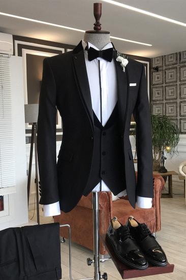 Andrew Classic Black 3-pieces Notched Lapel Formal Business Suits For Men_1