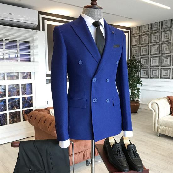 Noah Royal Blue Popular Double Breasted Business Men Suits_2