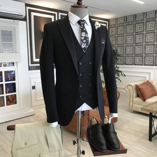 Classical Black 3-Pieces Notched Lapel One Button 3 Flaps Formal Suits For Men_2