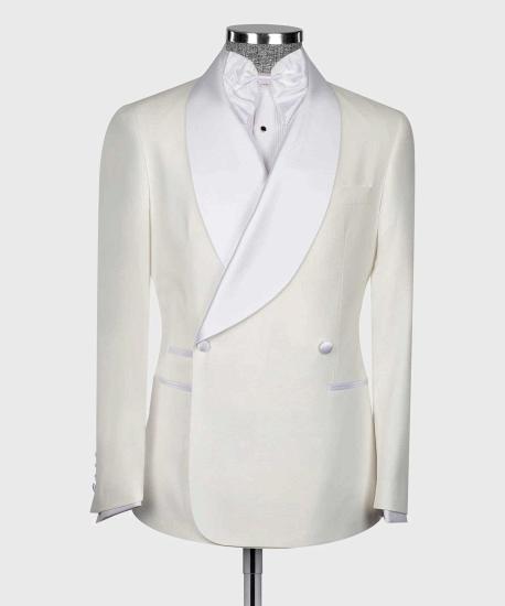 Greyson High Quality Solid Color White Double Breasted Shawl Lapel Men Wedding Suits_2