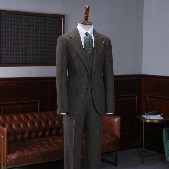 Myla Classical Coffee Small Plaid 3 Pieces Business Suit For Men_2