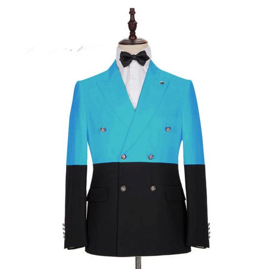 Latest Design Blue Double Breasted Slim Fit Men Suits_2