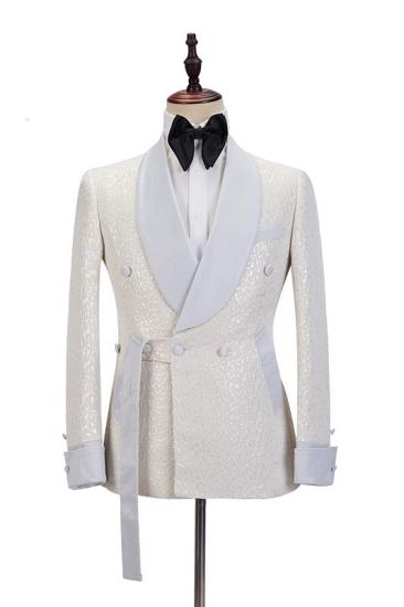 Fashion Off White Shawl Lapel Slim Fit Jacquard Bespoke Wedding Suits
