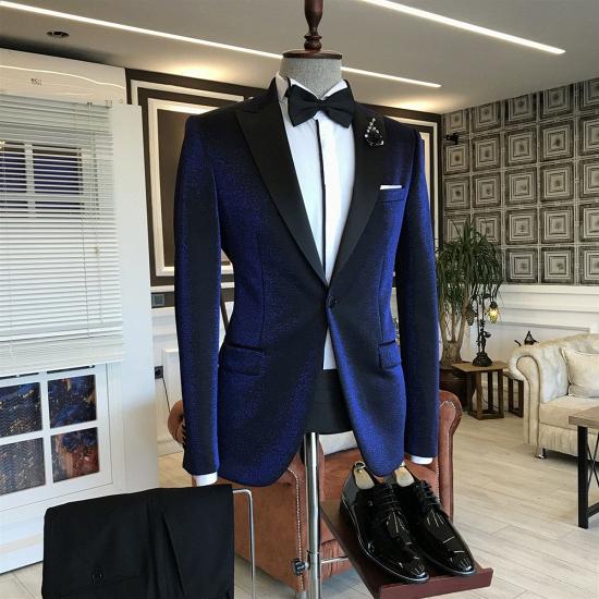 Titos Royal Blue Velvet Peaked Lapel 2 Pieces Business Suits For Men_2
