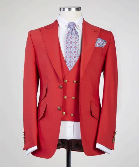 Penelope New Red Peaked Lapel Slim fit Three Pieces Prom Suits_4