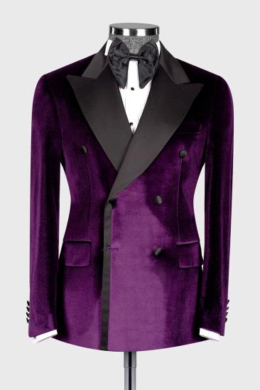Beckett New Arrival Purple Double Breasted Velvet  Prom Suits With Peaked Lapel