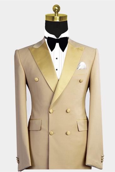 Fashion Gold Peaked Lapel Double Breasted Bespoke Men Suit for Prom_1