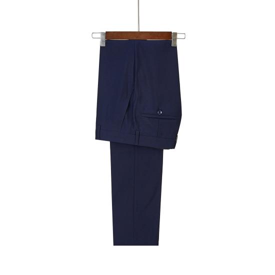 Latest Design Navy Blue Glow Collar Three Piece Set | Men's One Button Wedding Set_3