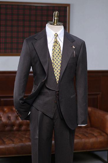 Nova Fashion Coffee Striped 3 Pieces Bespoke Formal Menswear