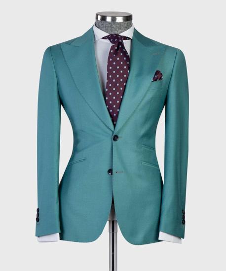 Fashionable Green Peaked Lapel Two Buttons 3-Pieces Men Suits | Happnessmall_2