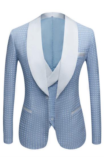 Unique Sky Blue Dot Single Button Wedding Groom Set  with Shawl Lapel_1