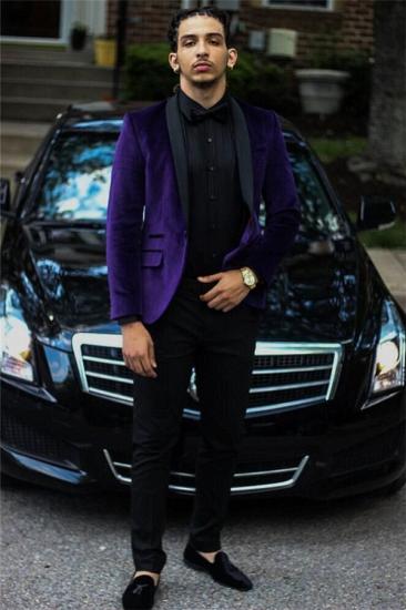 Lachlan Trendy Purple Velvet Two Piece Men Suit with Black Lapel_1