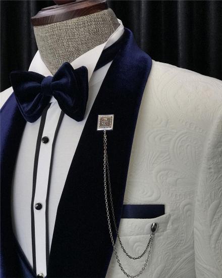 Glamoros White Three Pieces Jacquard Shawl Lapel Wedding Suits | Happnessmall_3