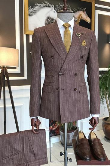 Fashion Striped Double Breasted Peaked Lapel Business Men Suits | Happnessmall