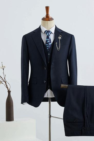 James Traditional Formal Navy Blue Striped 3 Pieces Slim Fit Custom Menswear