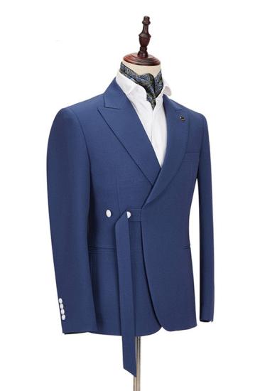 Gentle Dark Blue Peaked Lapel Slim Fit Men Suits for Business_2