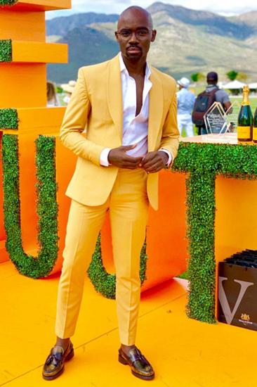Chic Yellow Shawl Lapel Slim Fit Stylish Prom Suits for Men | happnessmall_1