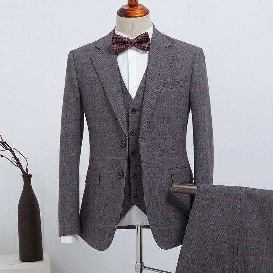 Elysia Popular Gray Plaid Notched Lapel 2 Button Custom Suit For Business_2