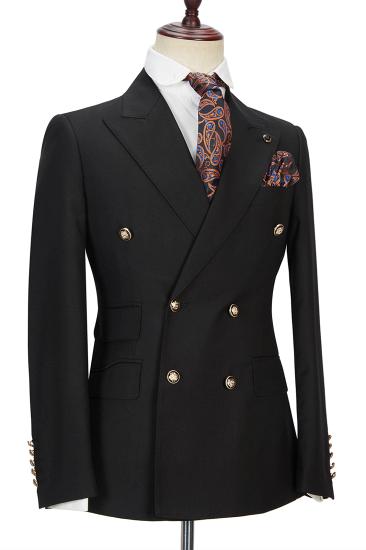 Classic Black Double Breasted Men's Formal Suit with Peak Lapel_3