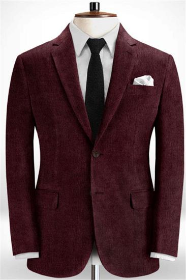 New Arrival Burgundy Corduroy Striped Prom Men Suits