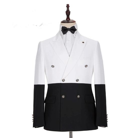 Unique Simple White and Black Double Breasted Men Suits Online_5
