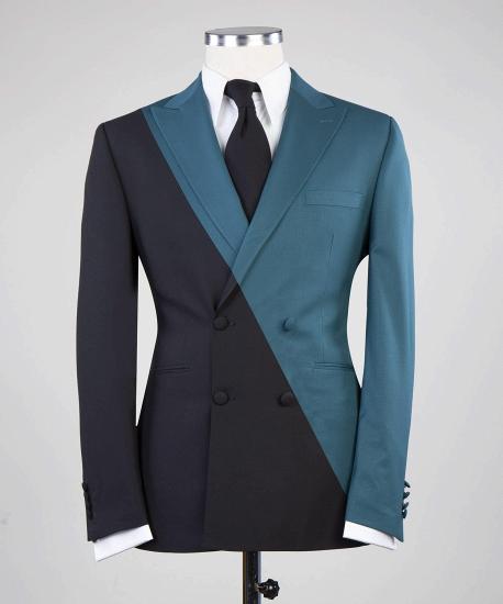 Latest Design Dusty Blue And Black Double Breasted Peaked Lapel Men Suits for Prom_3