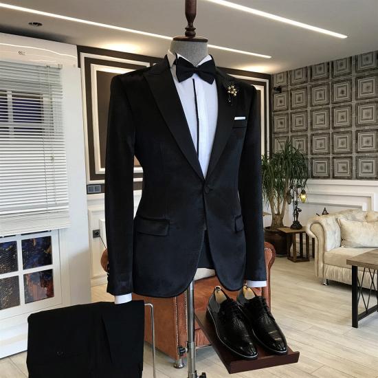 Best Fitted Black Velvet  Peaked Lapel One Button Men Suits | Happnessmall_2