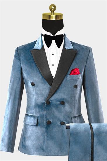 Blaze Gentle Steel Blue Velvet Tuxedo | Double Breasted 2 Pieces Prom Suits for Men_1