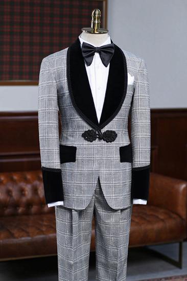 Maverick Special Design Gray Plaid Knitted Button Wedding Suit For Grooms