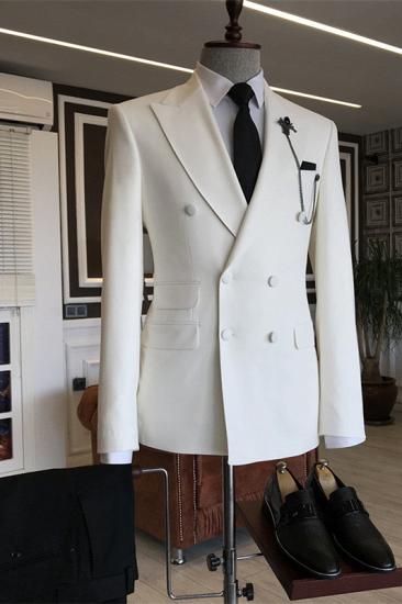 Happnessmall Stylish White Double Breasted Slim Fit Men Suits_1