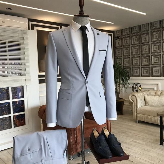 New Silver Peaked Lapel One Button 3 flaps Business Men Suits | Happnessmall_2