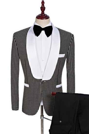 Popular Black and White Dot Shawl Lapel Wedding Suits | Prom Tuxedo_1
