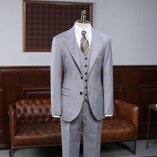Christine Advanced Gray Small Plaid 3 Pieces Notched Lapel Slim Fit Business Suit_2