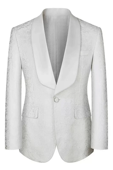 Newest White Jacquard Shawl Lapel Three Pieces Prom Suits | Happnessmall_2