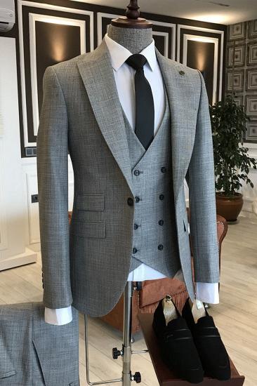 Vulkan Modern Gray Plaid Peaked Lapel One Button Slim Fit Formal Menswear