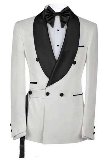 Caius Chic White Double Breasted Shawl Lapel Wedding Men Suits