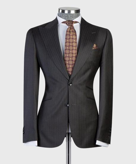 Modern Black Stripe Peaked Lapel Three Pieces Men Suits for Business | Happnessmall_5