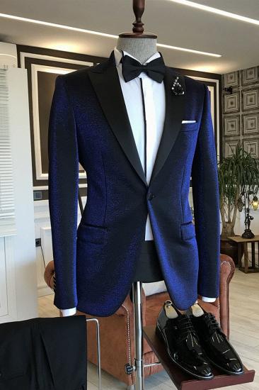 Titos Royal Blue Velvet Peaked Lapel 2 Pieces Business Suits For Men_1