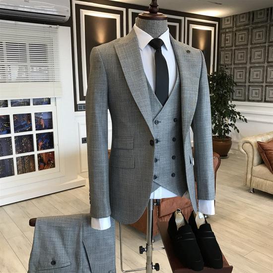 Vulkan Modern Gray Plaid Peaked Lapel One Button Slim Fit Formal Menswear_2