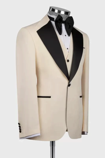 Popular Champagne Three Pieces One Button Prom Suit With Black Lapel | Happnessmall_2